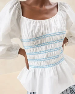 Loeffler Randall Julietta White Gathered Cotton Top