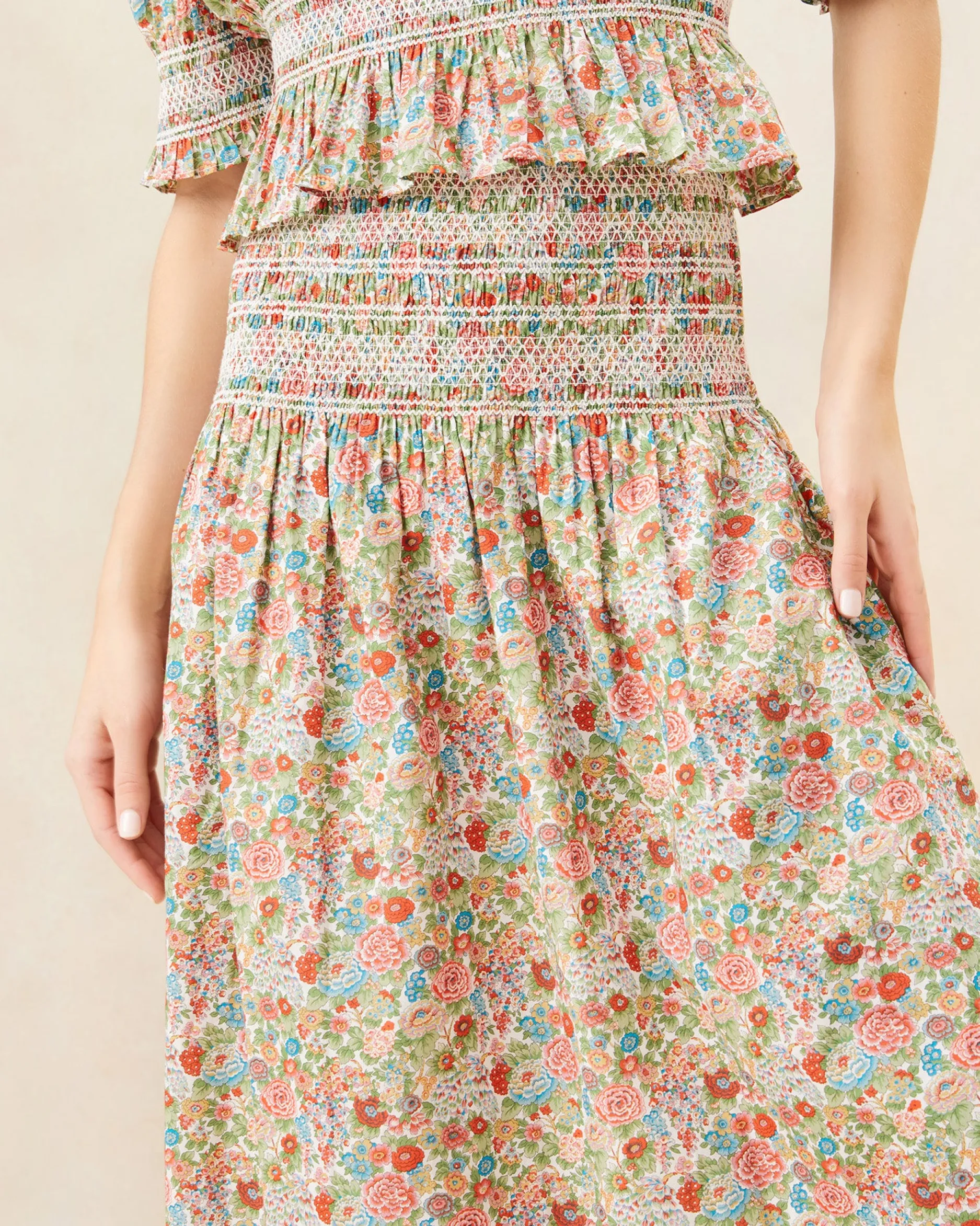 Loeffler Randall Theodora Cream Floral Cinched Skirt