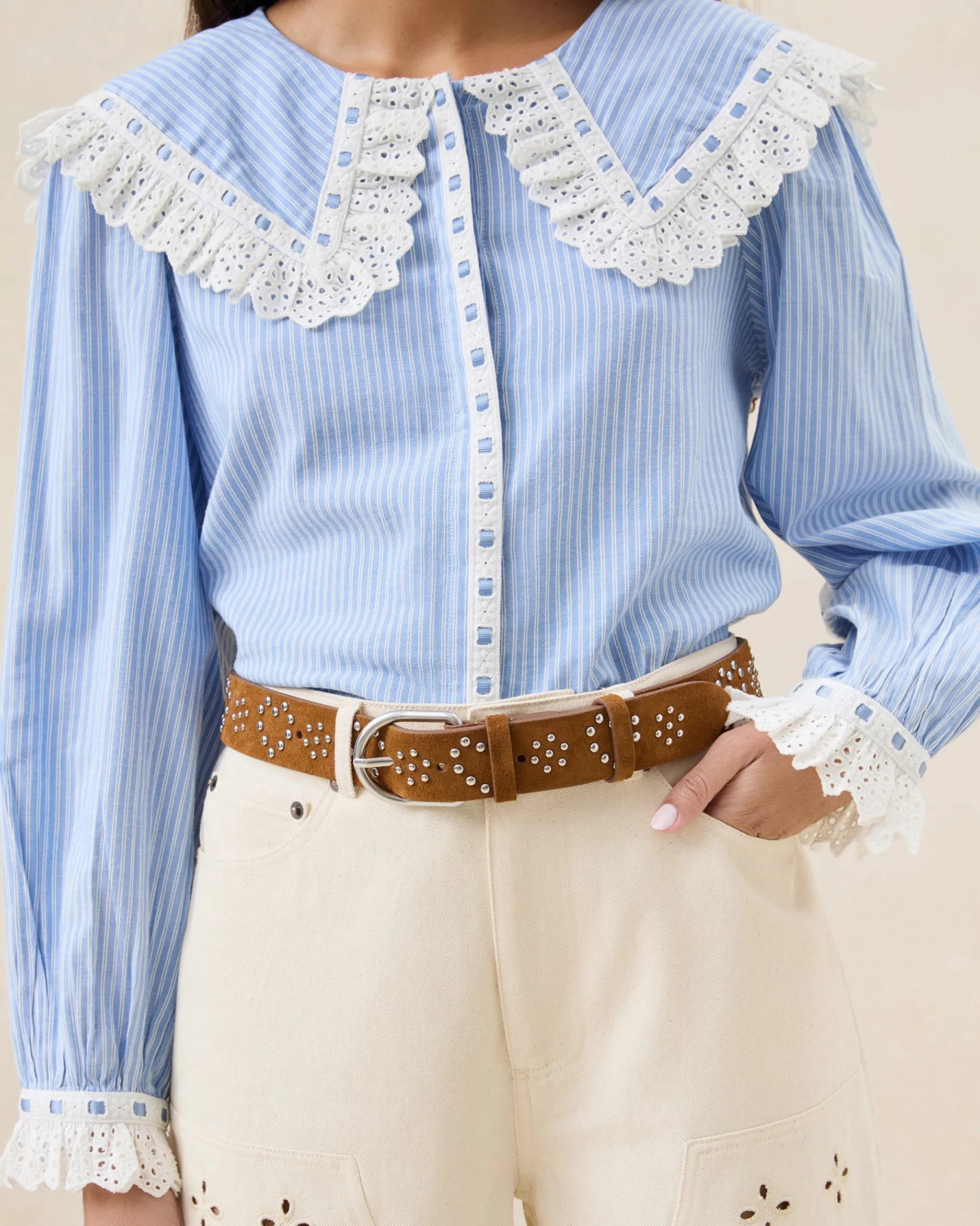 Loeffler Randall Beckett Cacao Suede Studded Belt