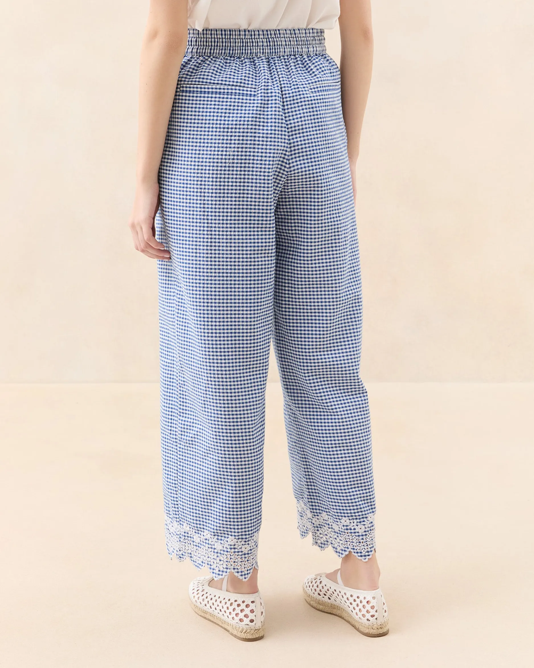 Loeffler Randall Blake Blue Gingham Embroidered Pant