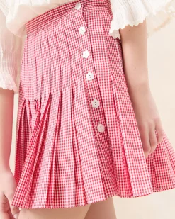 Loeffler Randall Caroline Red Gingham Pleated Skirt