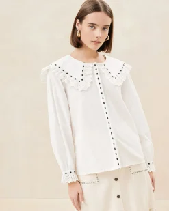 Loeffler Randall Daisy Blue Broderie Collared Blouse
