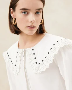Loeffler Randall Daisy Blue Broderie Collared Blouse