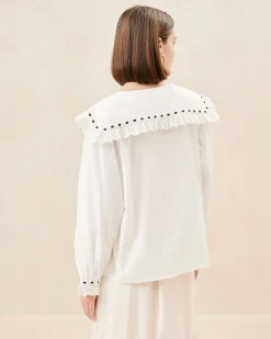 Loeffler Randall Daisy Blue Broderie Collared Blouse