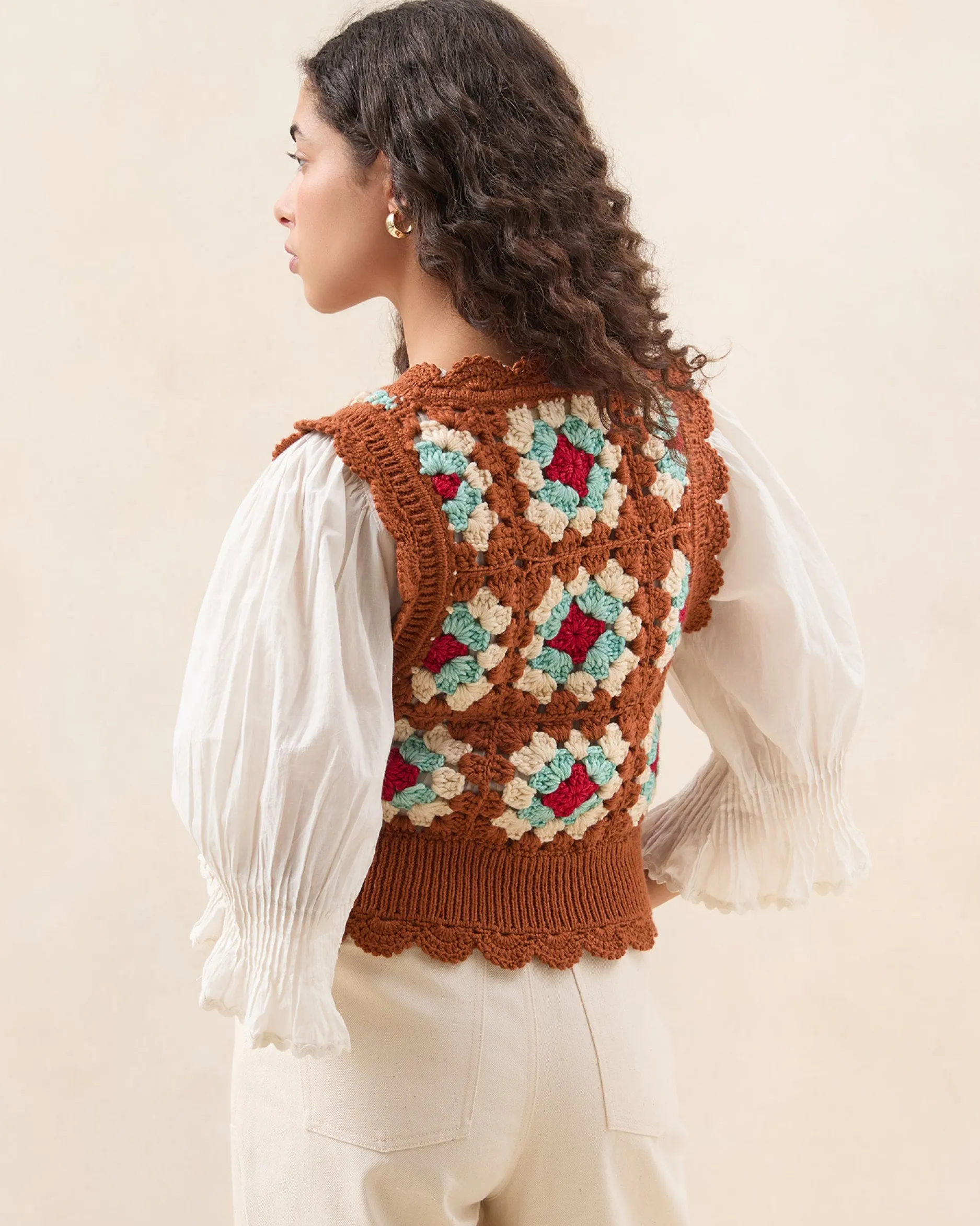 Loeffler Randall Eddie Brown/Cream Floral Vest