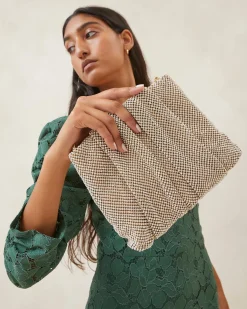 Loeffler Randall Ember Gold Diamanté Gathered Clutch