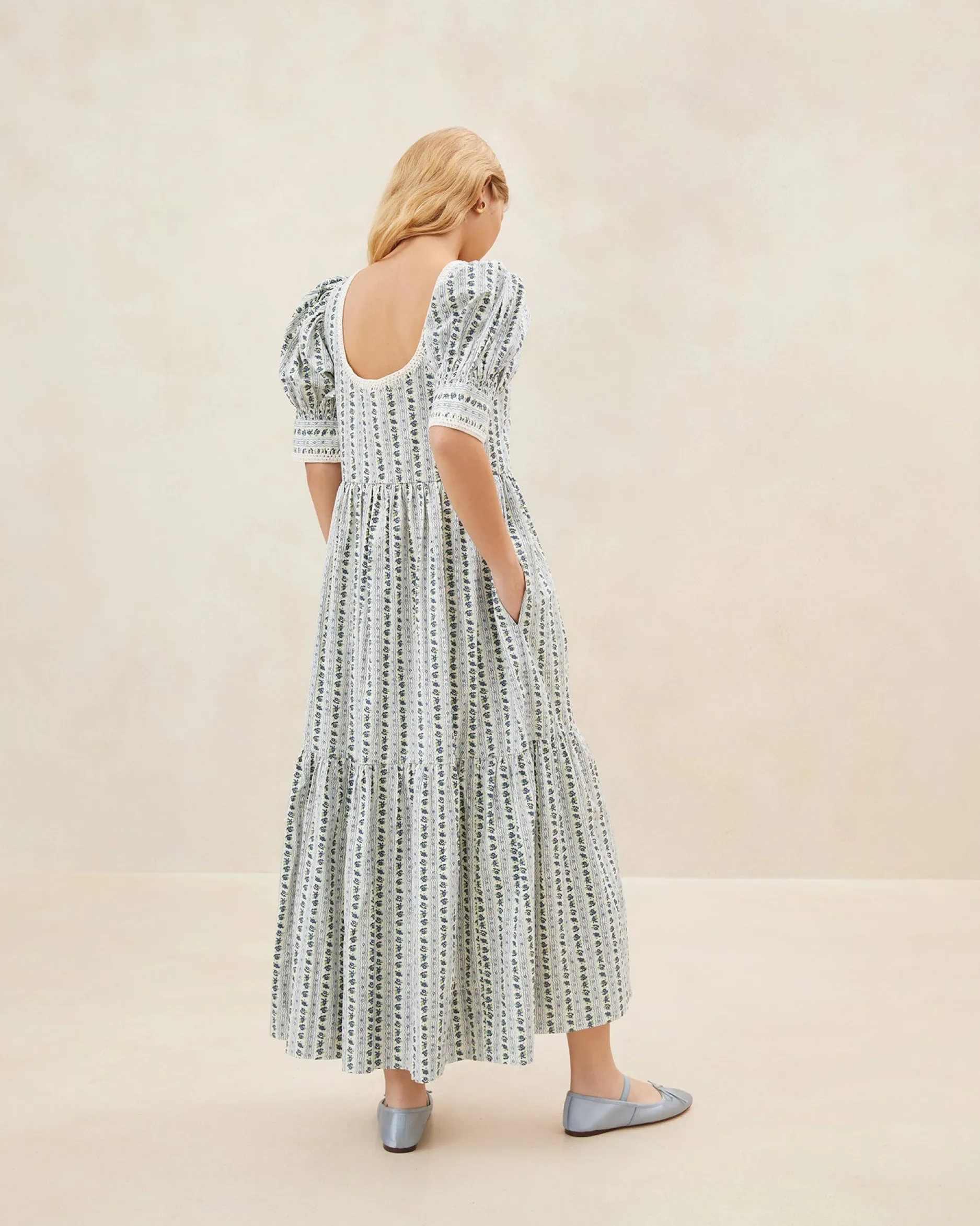 Loeffler Randall Gillian Blue Floral Puff-Sleeve Dress