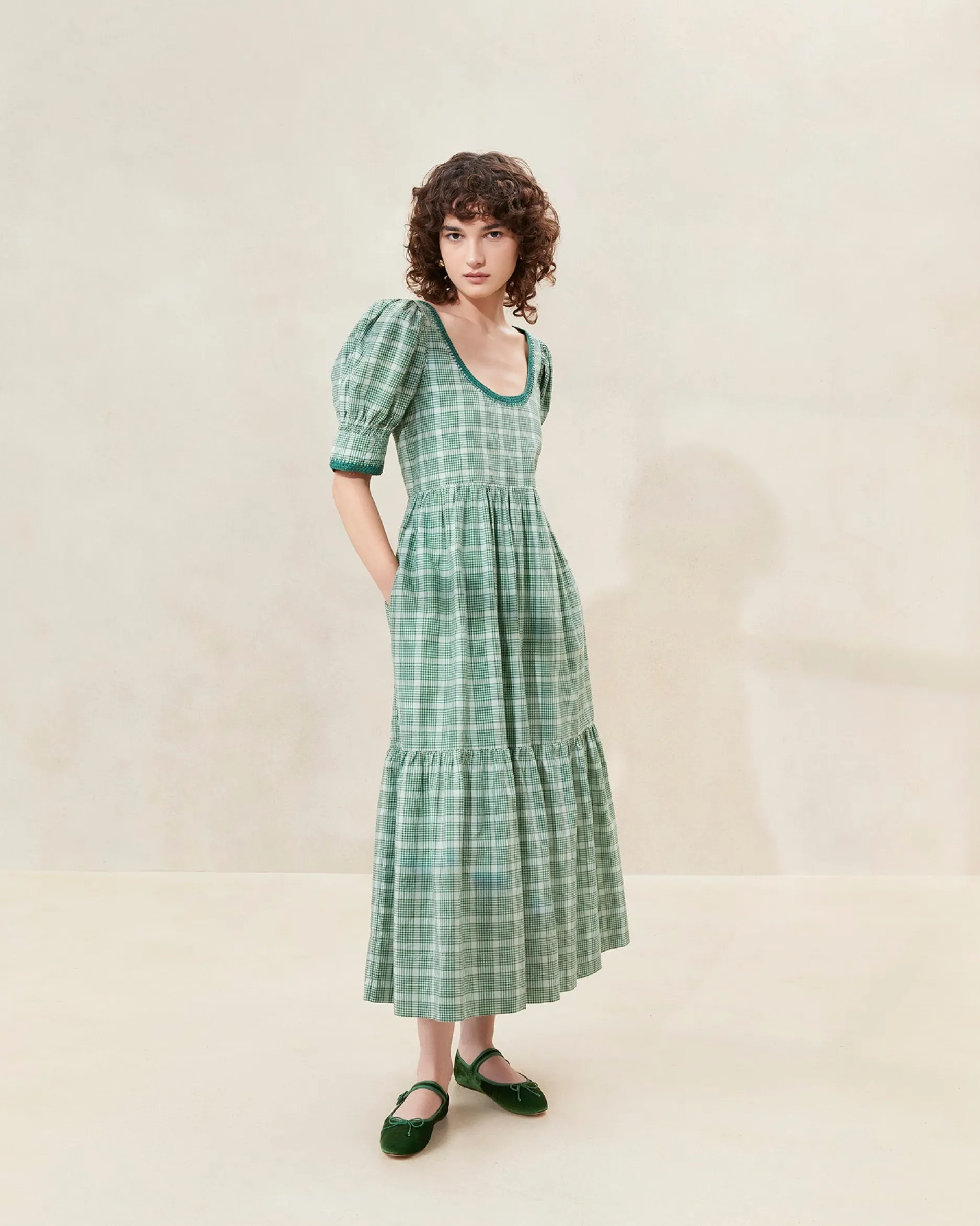Loeffler Randall Gillian Blue Floral Puff-Sleeve Dress