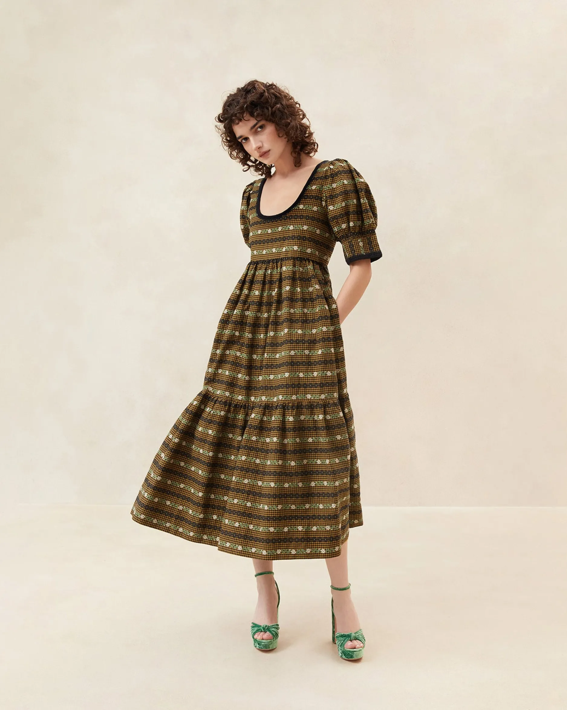 Loeffler Randall Gillian Blue Floral Puff-Sleeve Dress