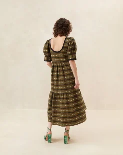 Loeffler Randall Gillian Blue Floral Puff-Sleeve Dress