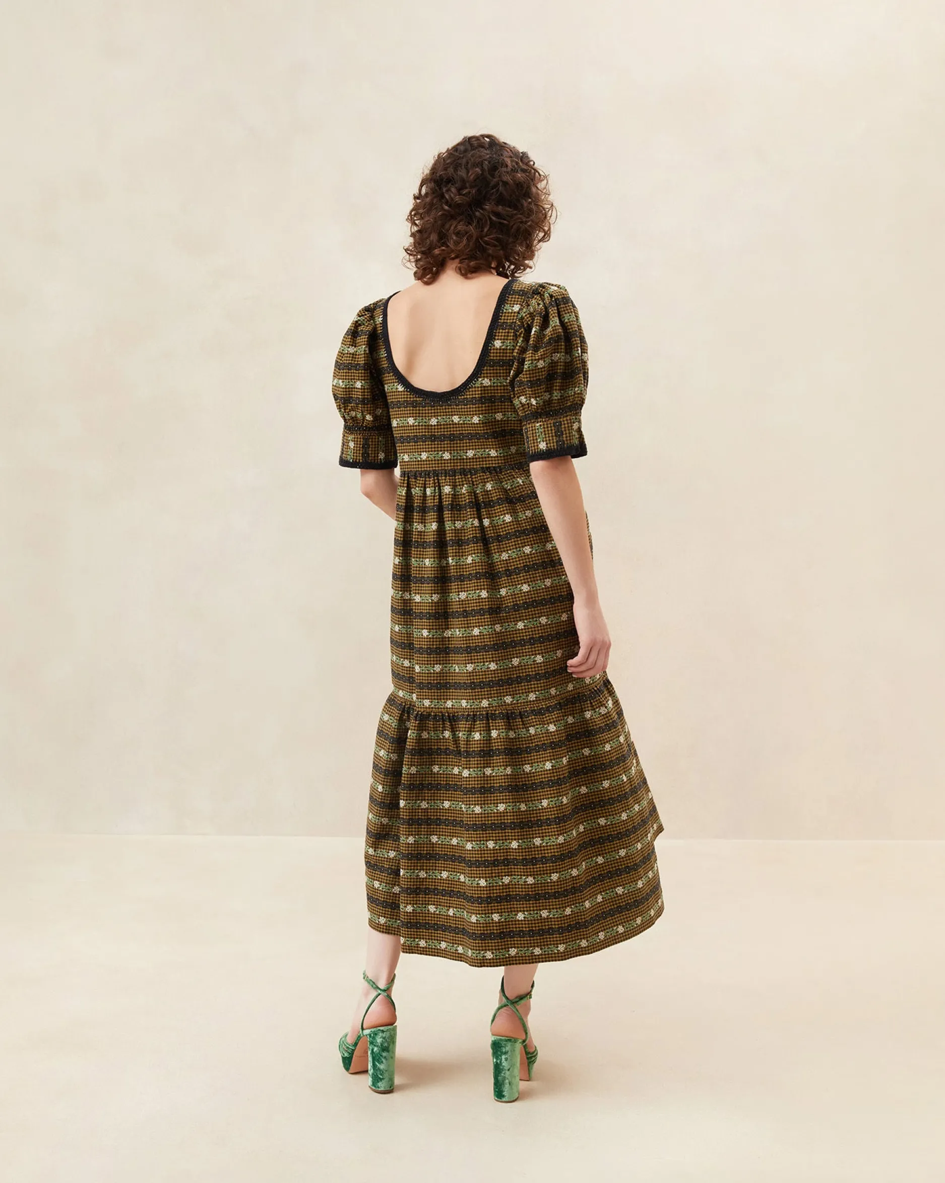 Loeffler Randall Gillian Blue Floral Puff-Sleeve Dress