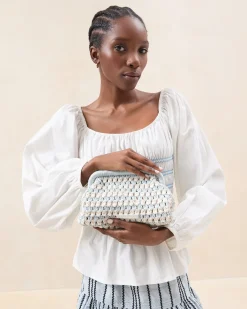 Loeffler Randall Glenda Blue/Cream Crochet Clutch
