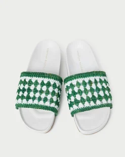 Loeffler Randall Henri Green/White Crochet Raffia Sandal