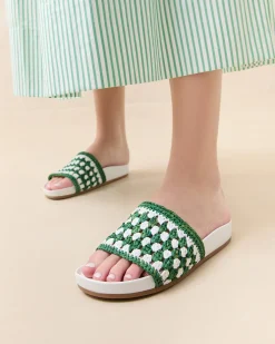 Loeffler Randall Henri Green/White Crochet Raffia Sandal