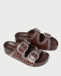 Loeffler Randall Jack Espresso Leather Studded Sandal