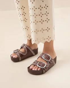 Loeffler Randall Jack Espresso Leather Studded Sandal