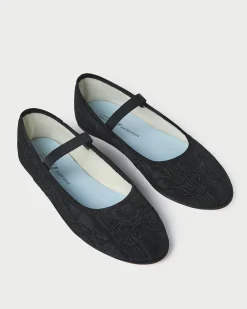 Loeffler Randall Leonie Black Embroidered Bow Flat