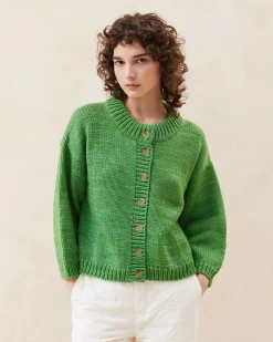 Loeffler Randall Maddie Blue Mock Neck Cardigan