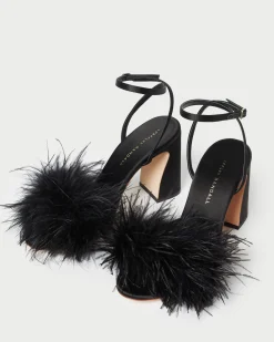 Loeffler Randall Minerva Black Satin/Feather Sandal