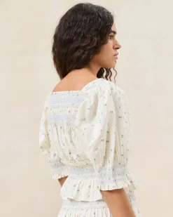 Loeffler Randall Nicola Cream Floral Cinched Blouse