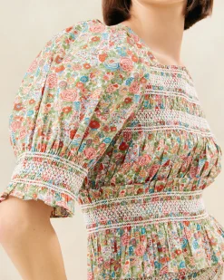 Loeffler Randall Nicola Cream Floral Cinched Blouse
