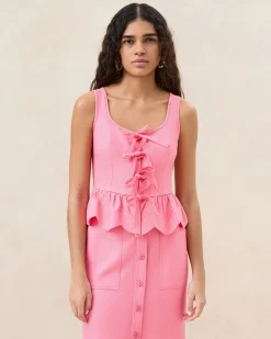 Loeffler Randall Pilar Blue Gingham Ruffle Top