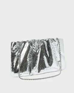 Loeffler Randall Serena Silver Gathered Leather Clutch