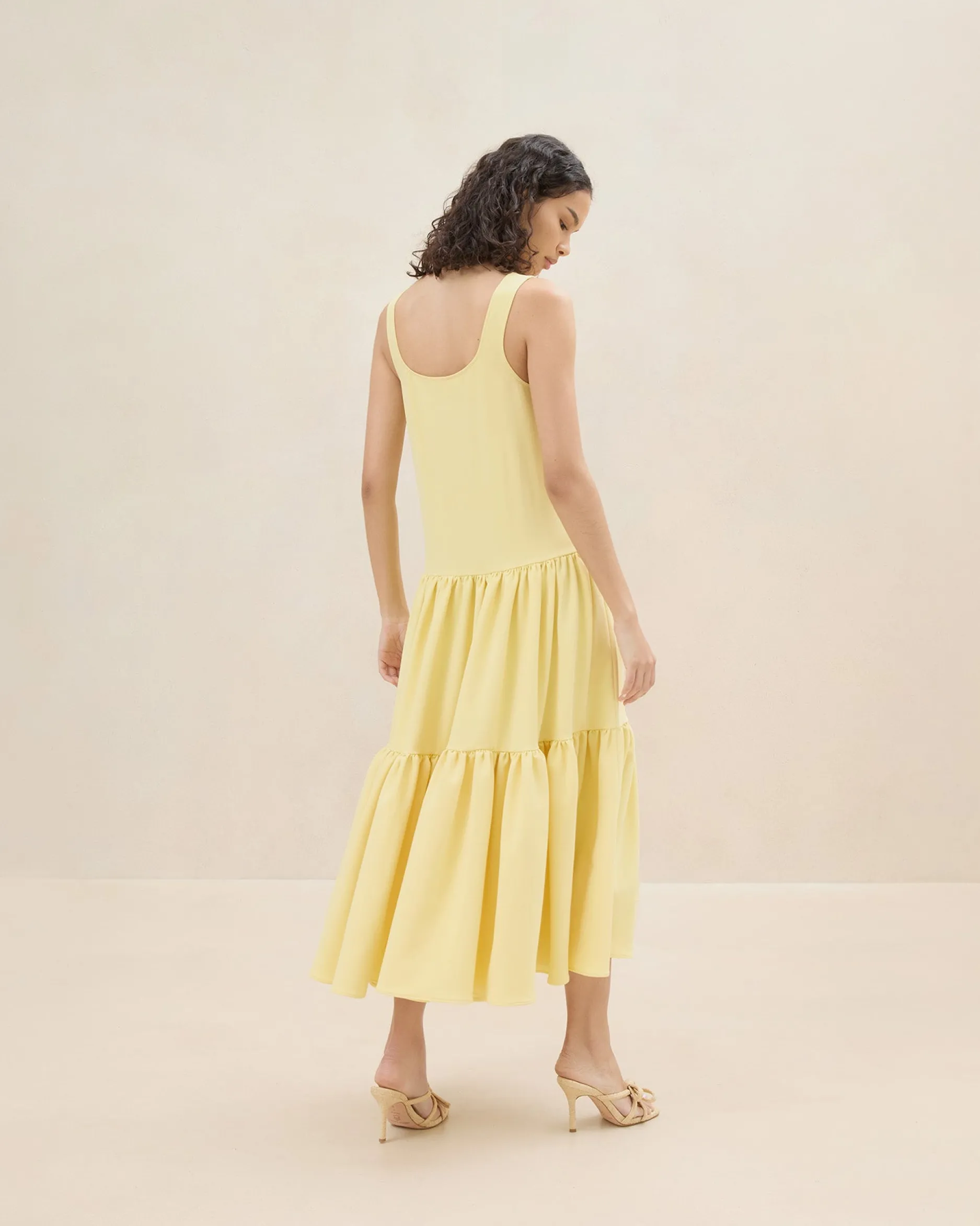 Loeffler Randall Soren Yellow Tiered Sleeveless Dress