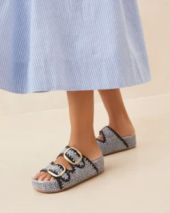 Loeffler Randall Theo Blue Raffia Footbed Sandal