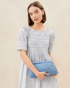 Loeffler Randall Trudie Blue Crochet Frame Clutch