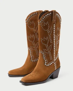 Loeffler Randall Wilder Cacao Studded Suede Boot